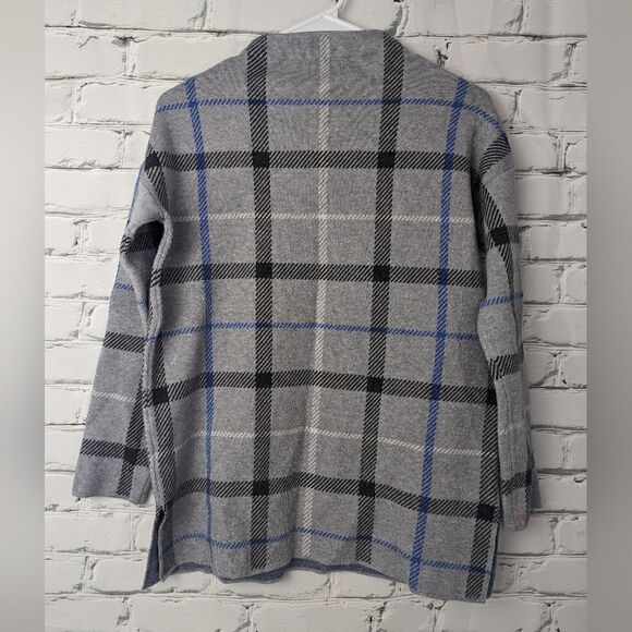 Adrienne Vittadini Knit top, mock neck plaid grey and blue xs - Picture 2 of 8